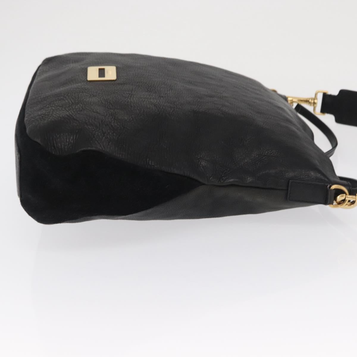 CELINE Shoulder Bag Leather Black Gold Auth 157472