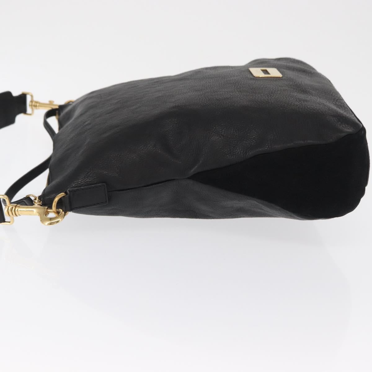 CELINE Shoulder Bag Leather Black Gold Auth 157472
