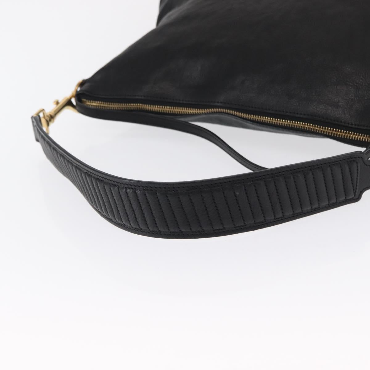 CELINE Shoulder Bag Leather Black Gold Auth 157472