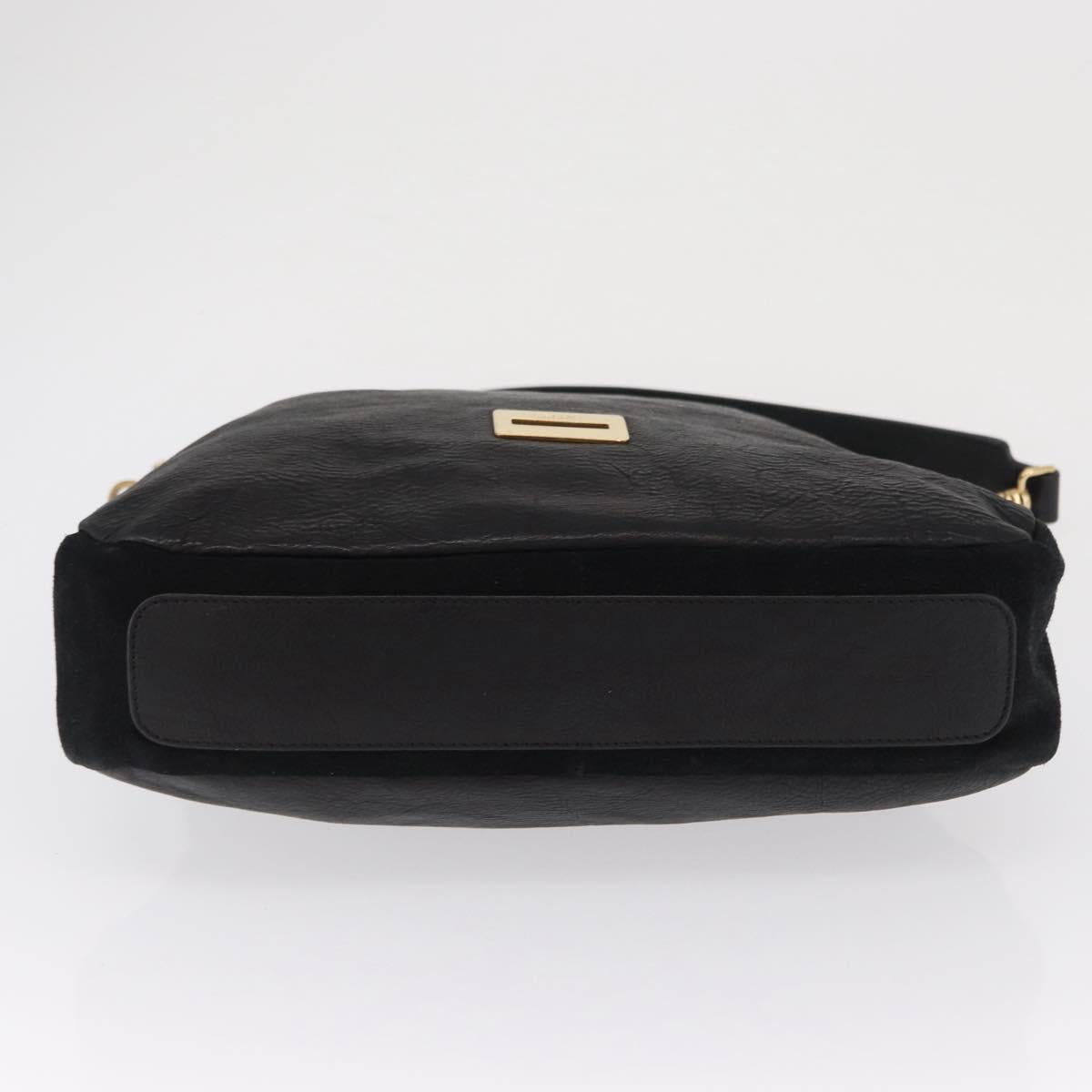 CELINE Shoulder Bag Leather Black Gold Auth 157472