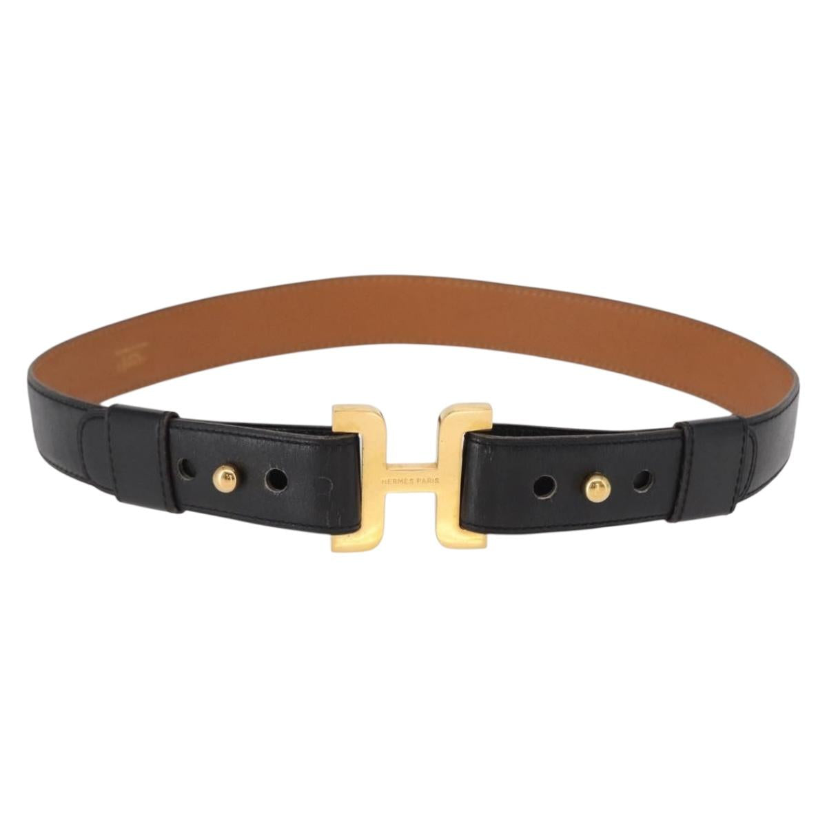 HERMES Belt Leather Black Gold Auth 157483