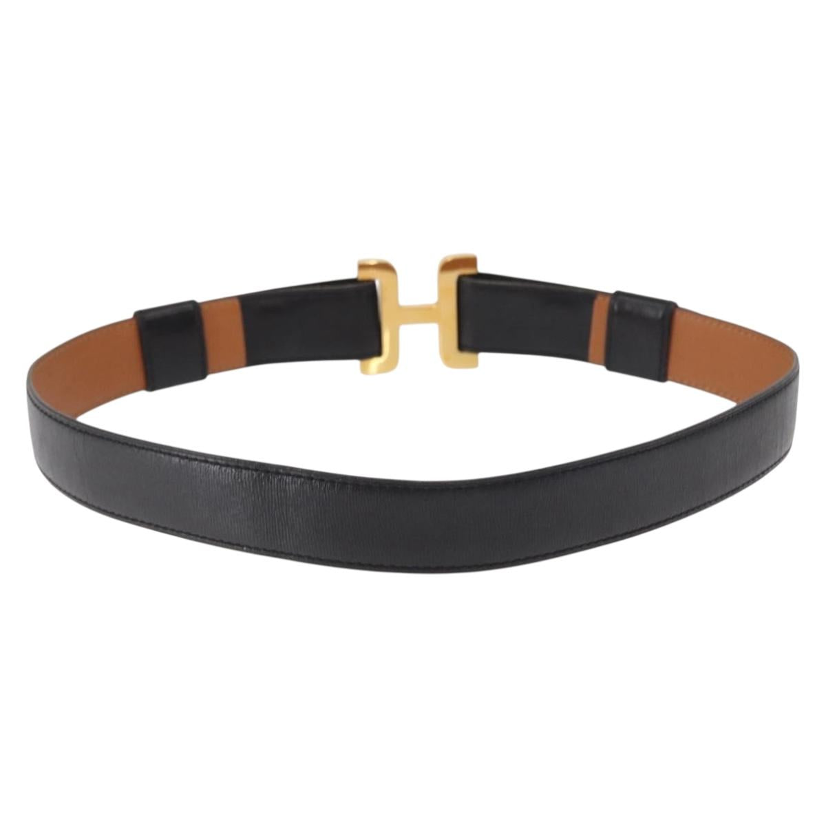 HERMES Belt Leather Black Gold Auth 157483