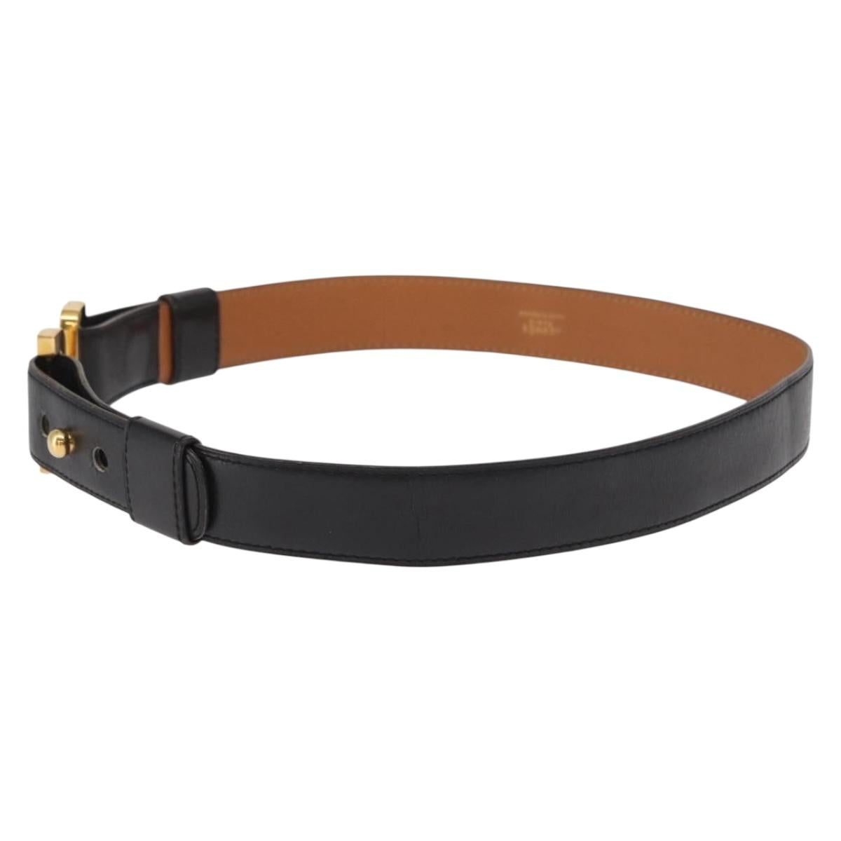 HERMES Belt Leather Black Gold Auth 157483