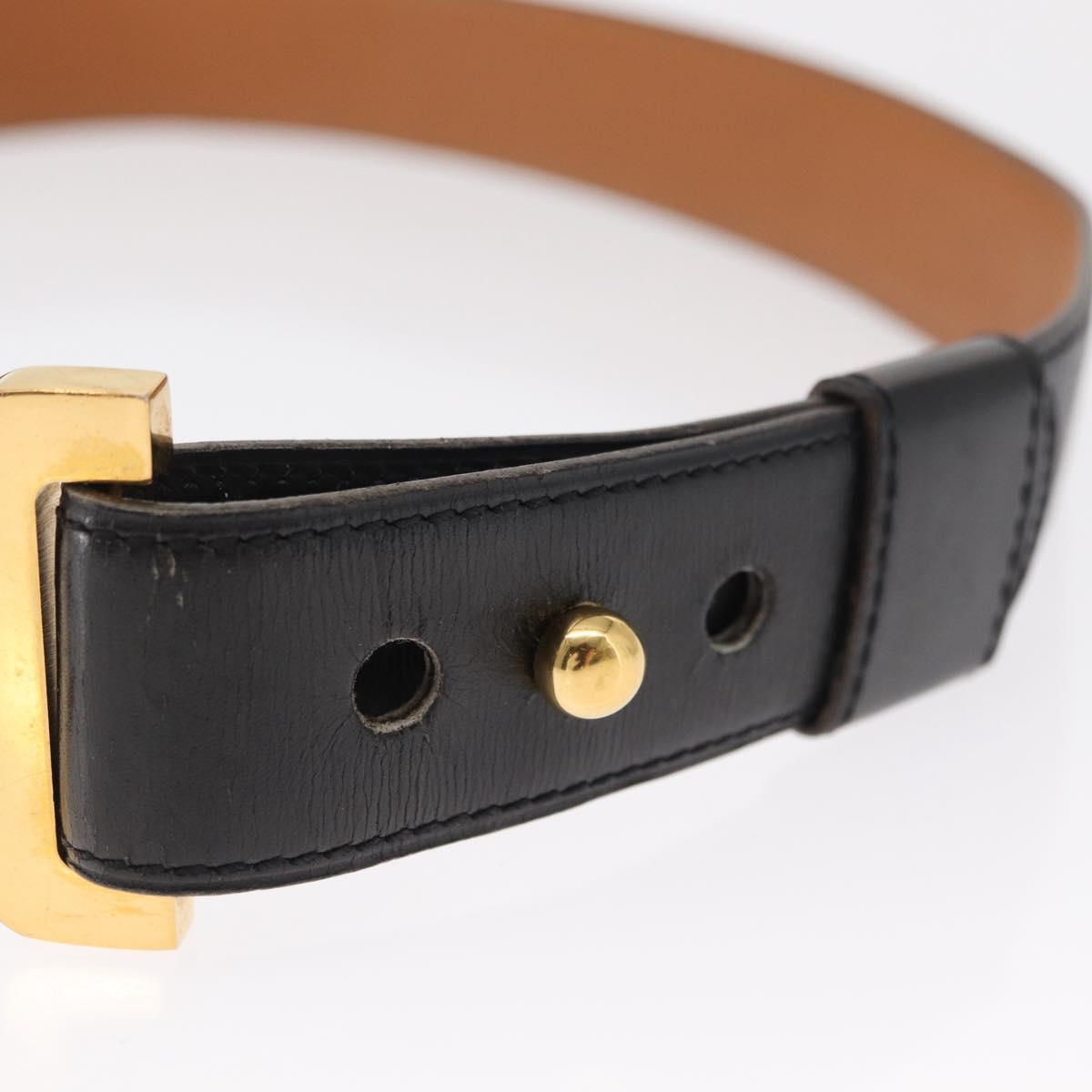 HERMES Belt Leather Black Gold Auth 157483