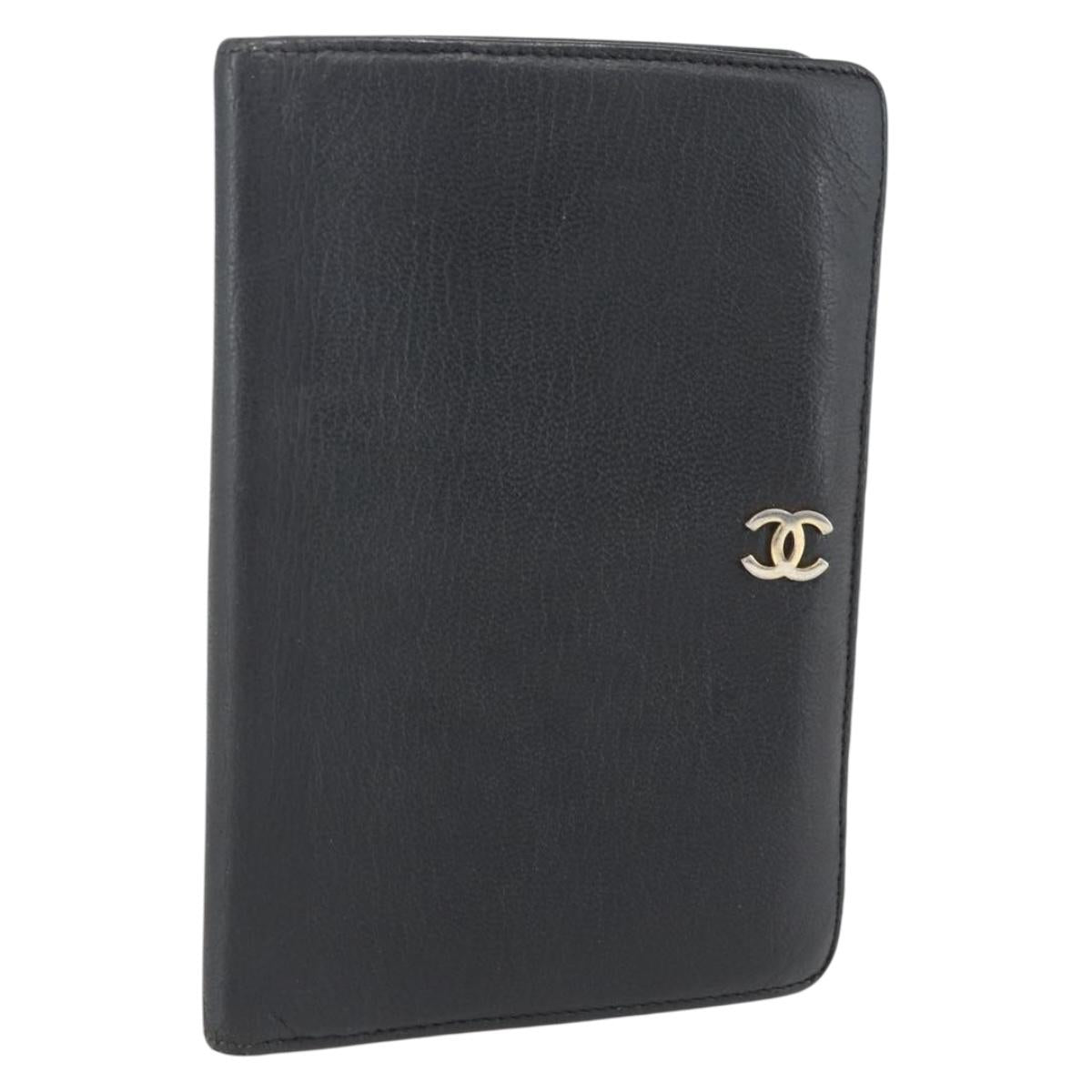 CHANEL Day Planner Cover Leather Black Gold CC Auth 157492