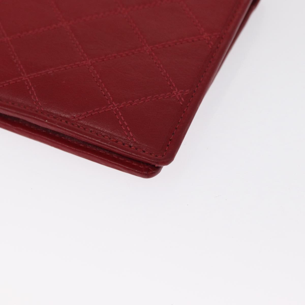 CHANEL Matelasse Wallet Lamb Skin Red CC Auth 157494