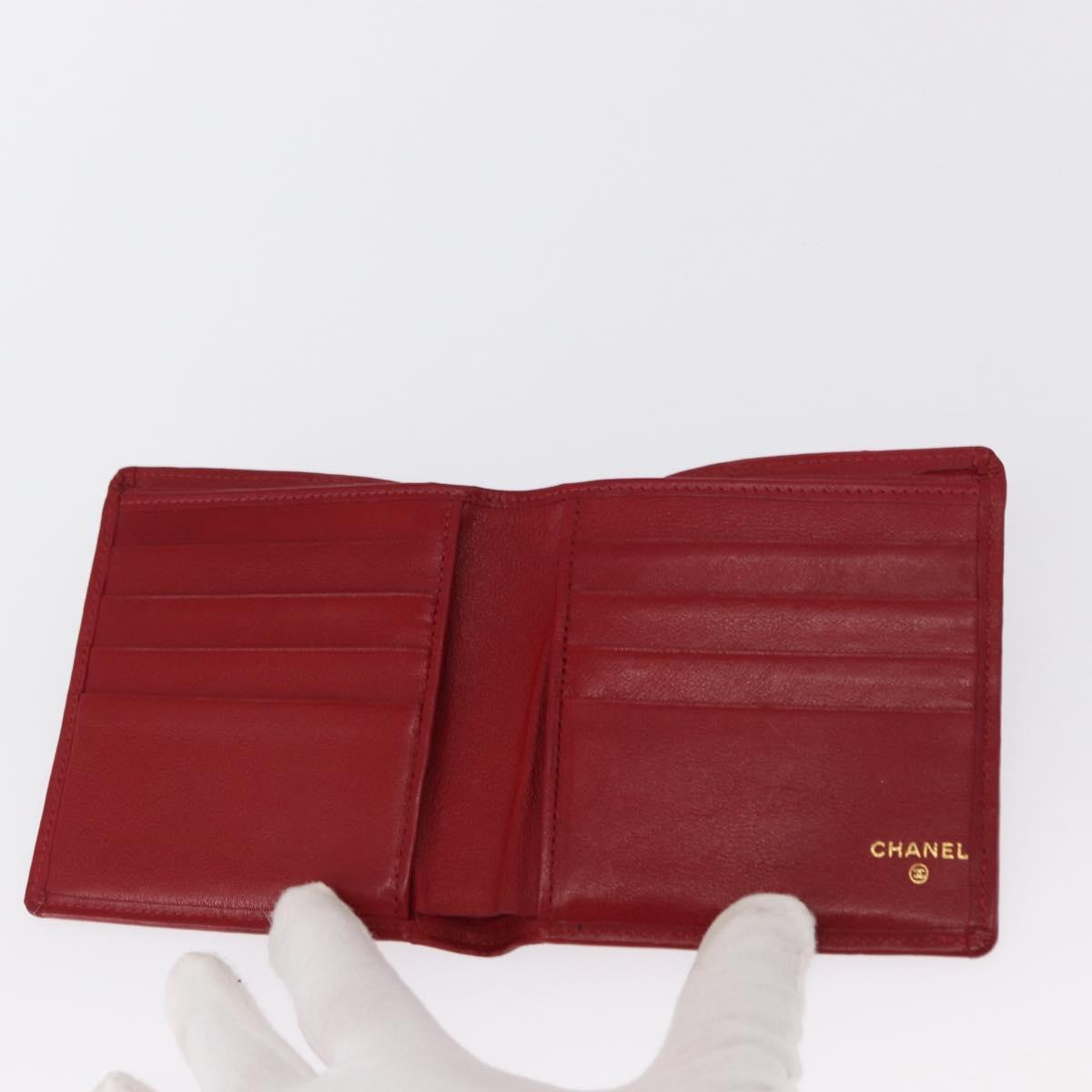 CHANEL Matelasse Wallet Lamb Skin Red CC Auth 157494