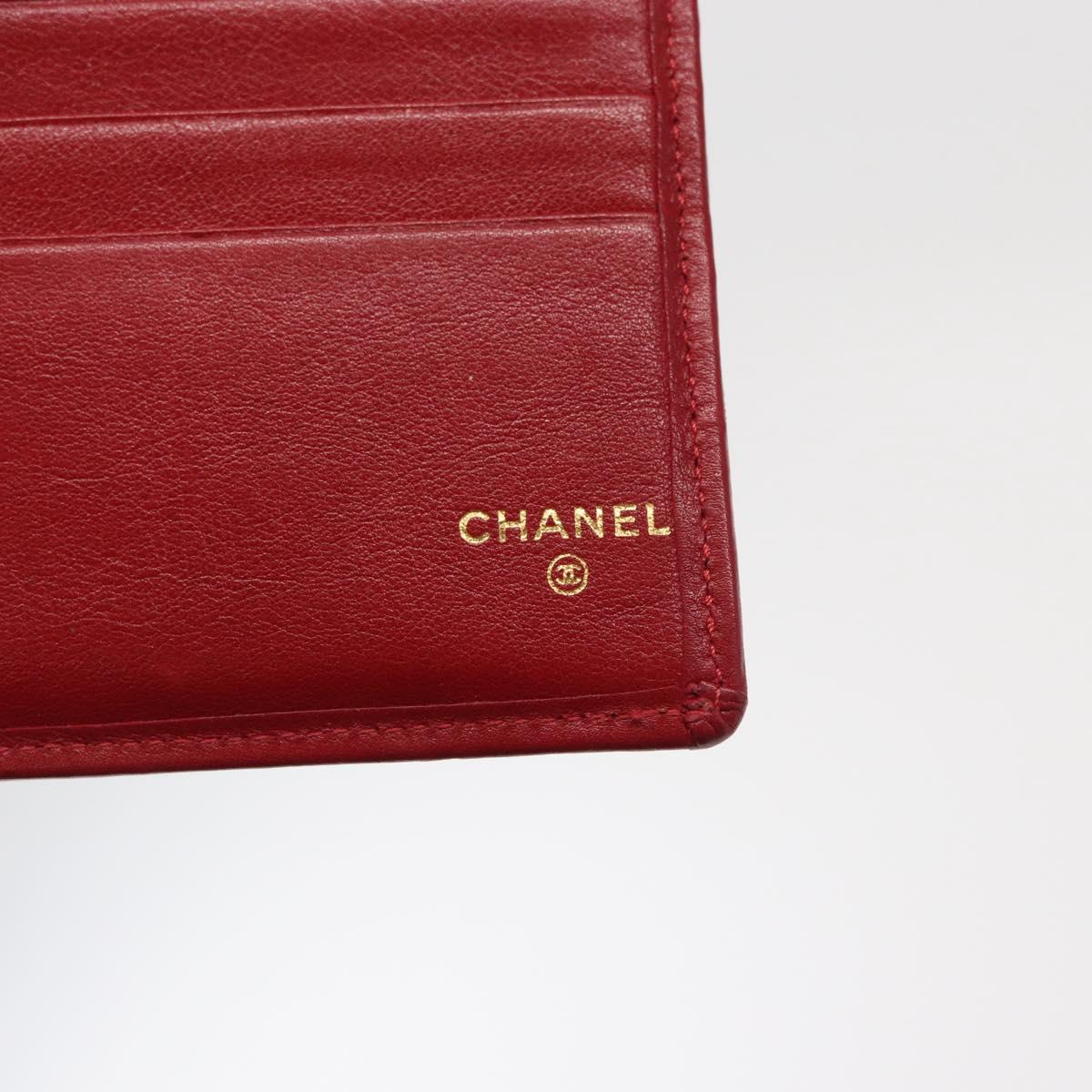 CHANEL Matelasse Wallet Lamb Skin Red CC Auth 157494