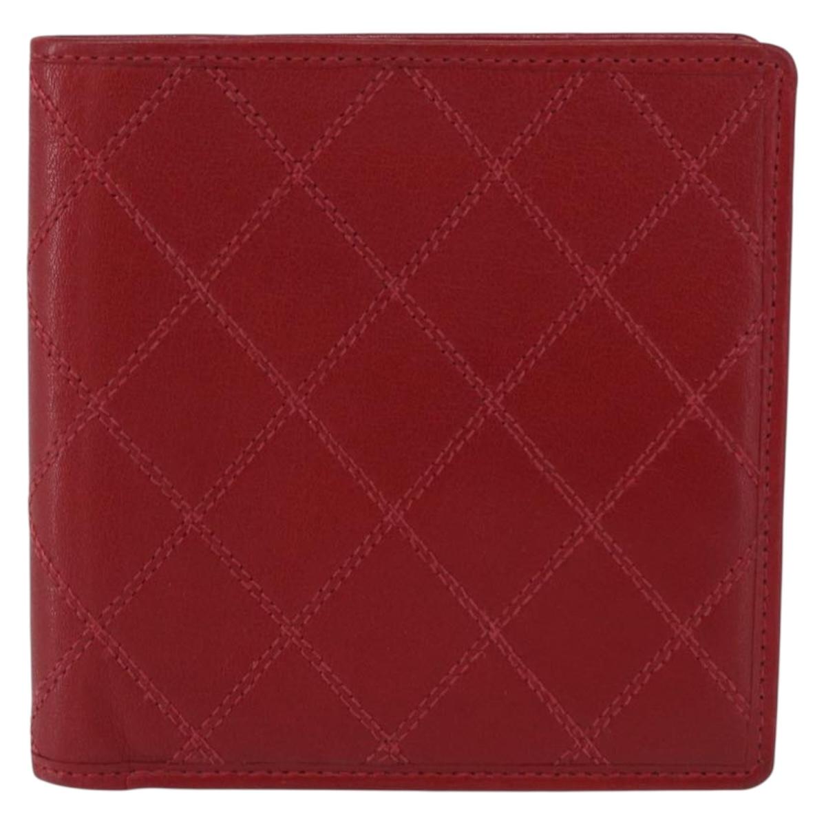 CHANEL Matelasse Wallet Lamb Skin Red CC Auth 157494