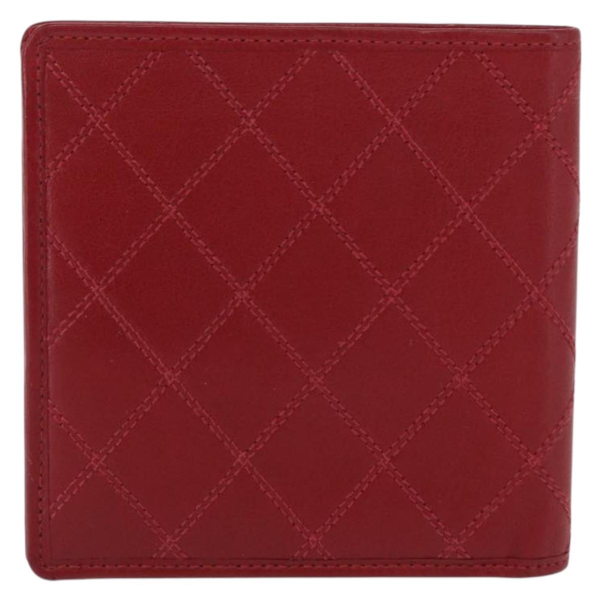 CHANEL Matelasse Wallet Lamb Skin Red CC Auth 157494