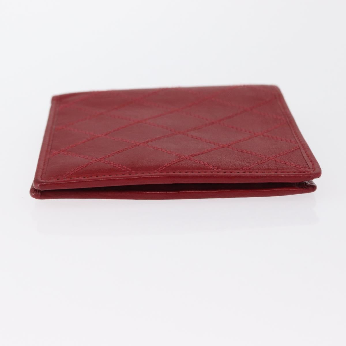 CHANEL Matelasse Wallet Lamb Skin Red CC Auth 157494