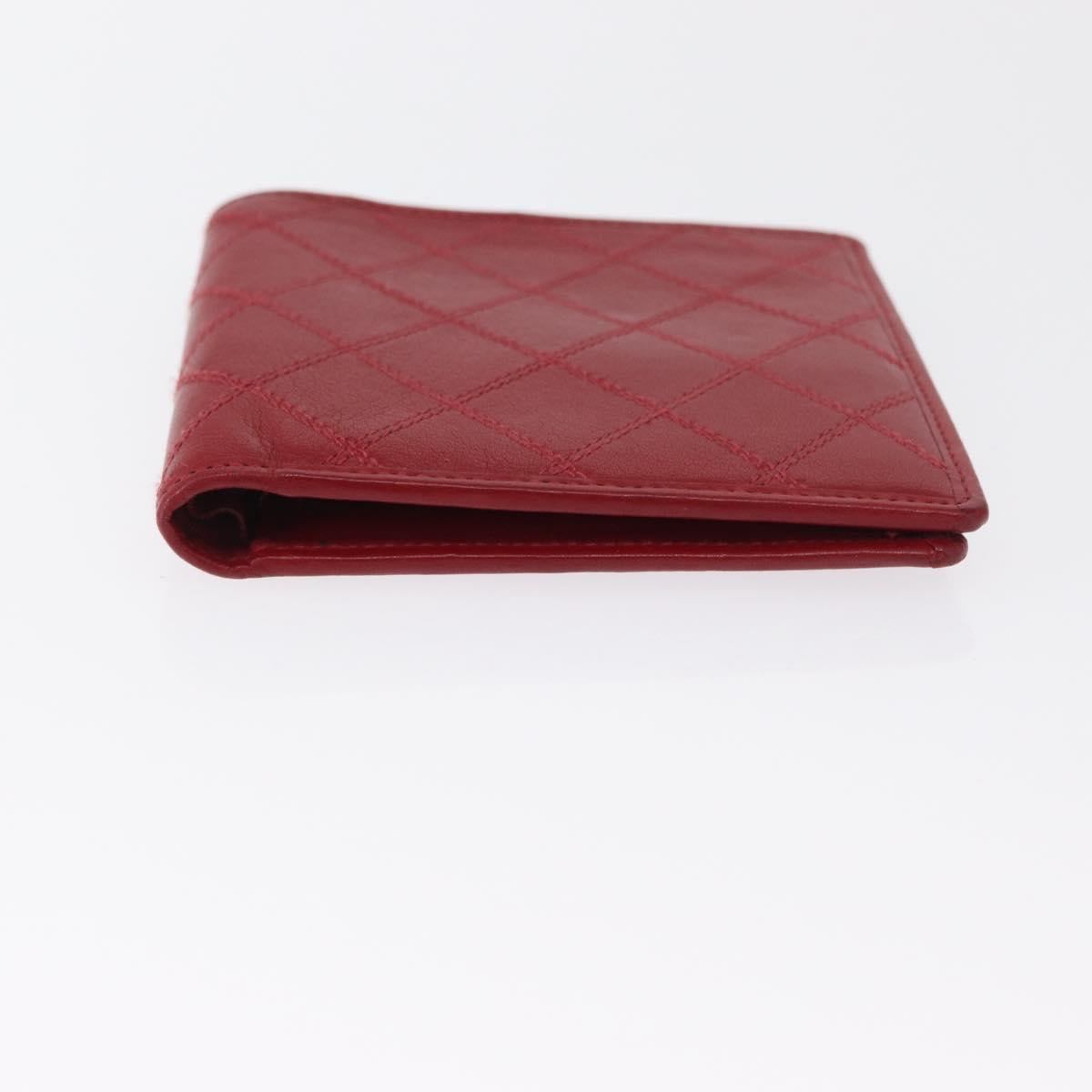 CHANEL Matelasse Wallet Lamb Skin Red CC Auth 157494