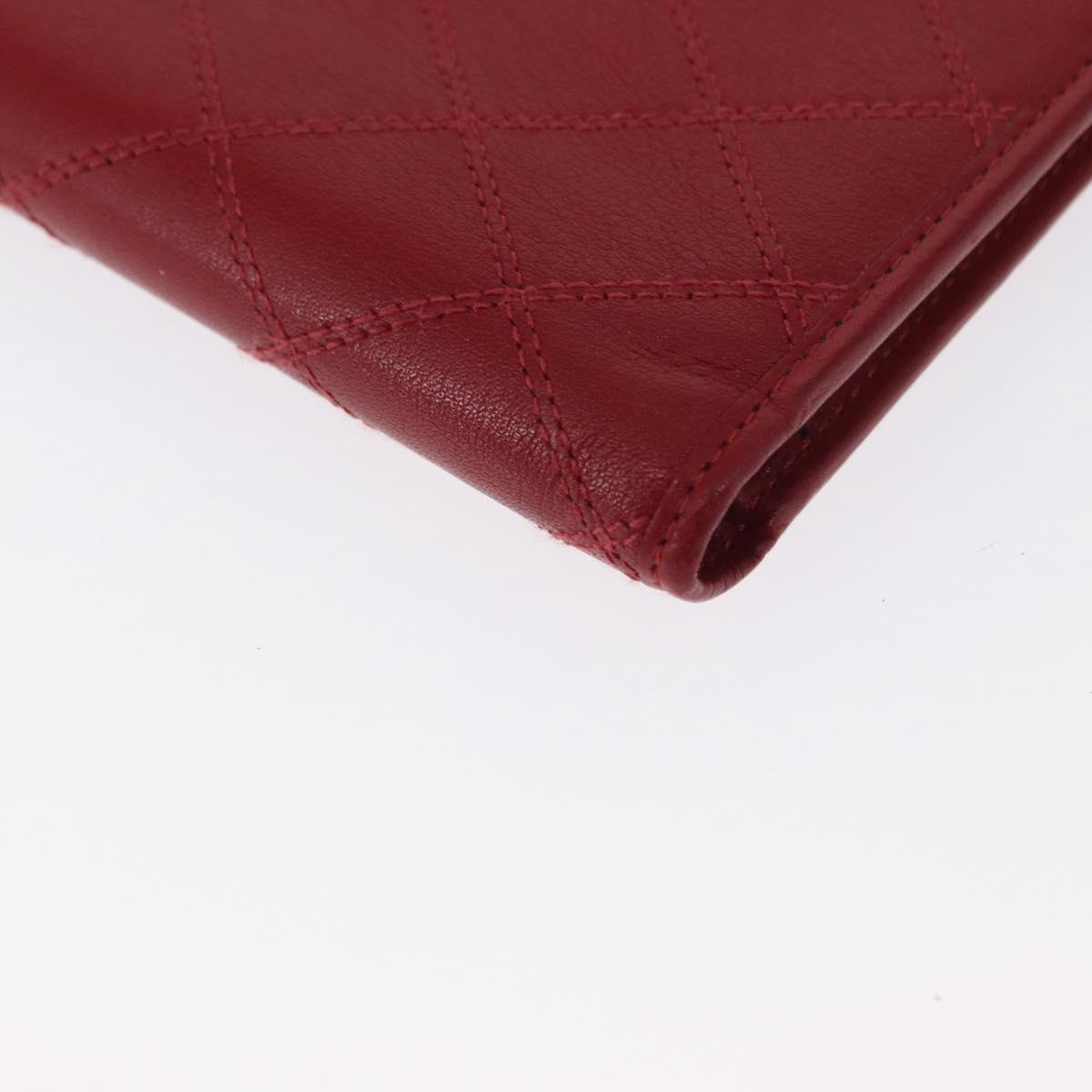 CHANEL Matelasse Wallet Lamb Skin Red CC Auth 157494