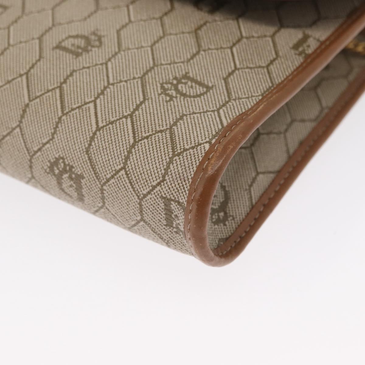 Christian Dior Honeycomb Canvas Shoulder Bag PVC Beige Gold Auth 157506