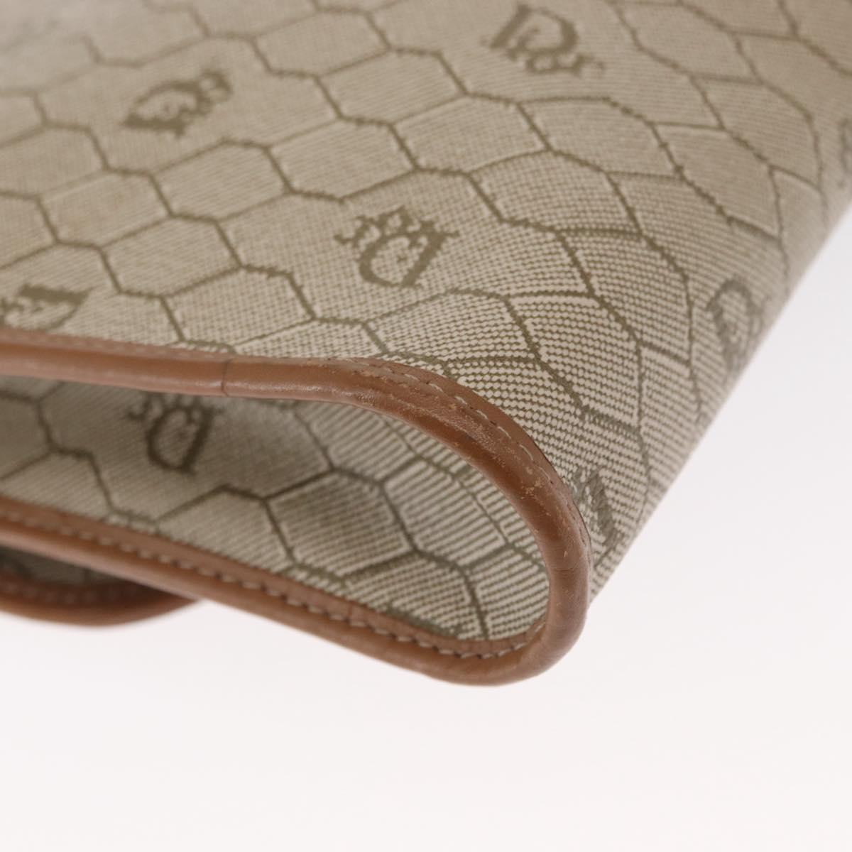 Christian Dior Honeycomb Canvas Shoulder Bag PVC Beige Gold Auth 157506
