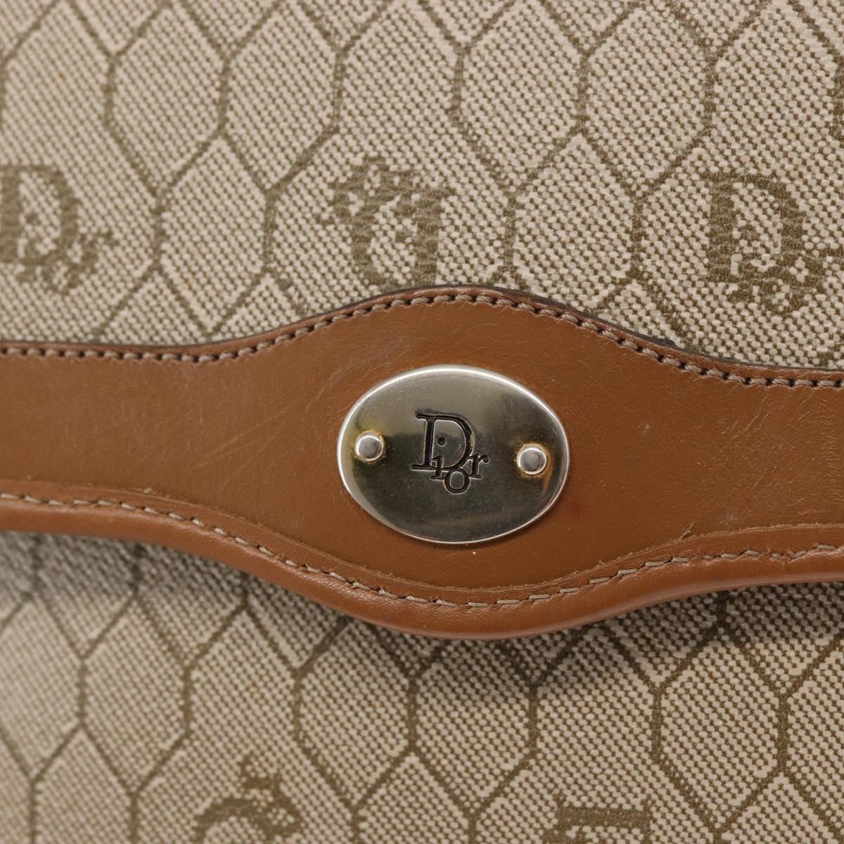 Christian Dior Honeycomb Canvas Shoulder Bag PVC Beige Gold Auth 157506