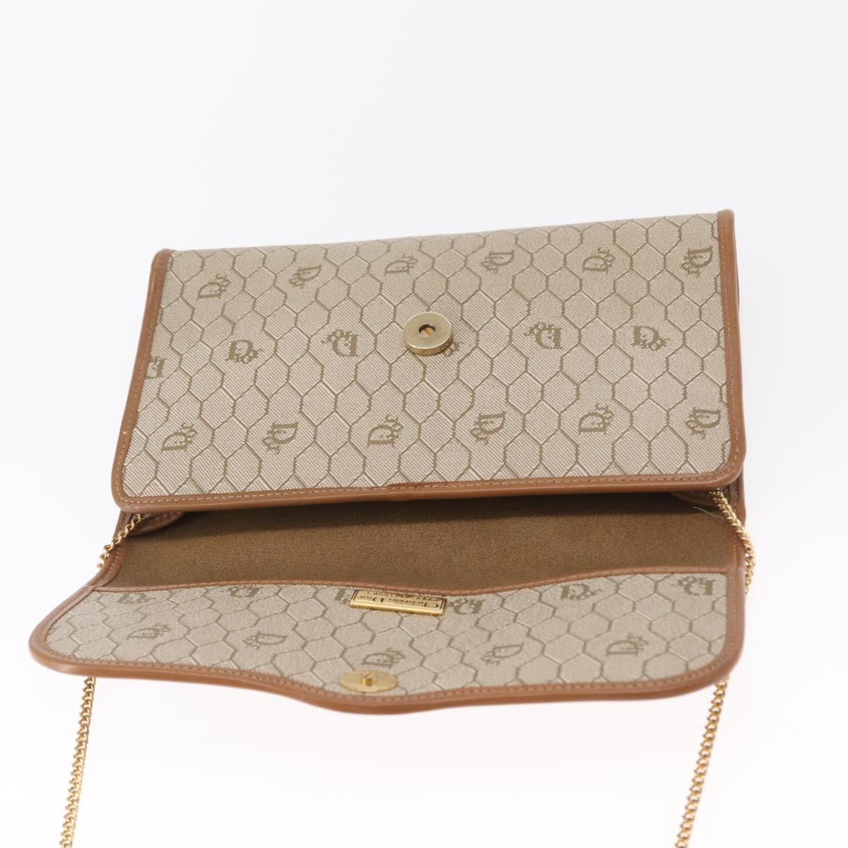 Christian Dior Honeycomb Canvas Shoulder Bag PVC Beige Gold Auth 157506