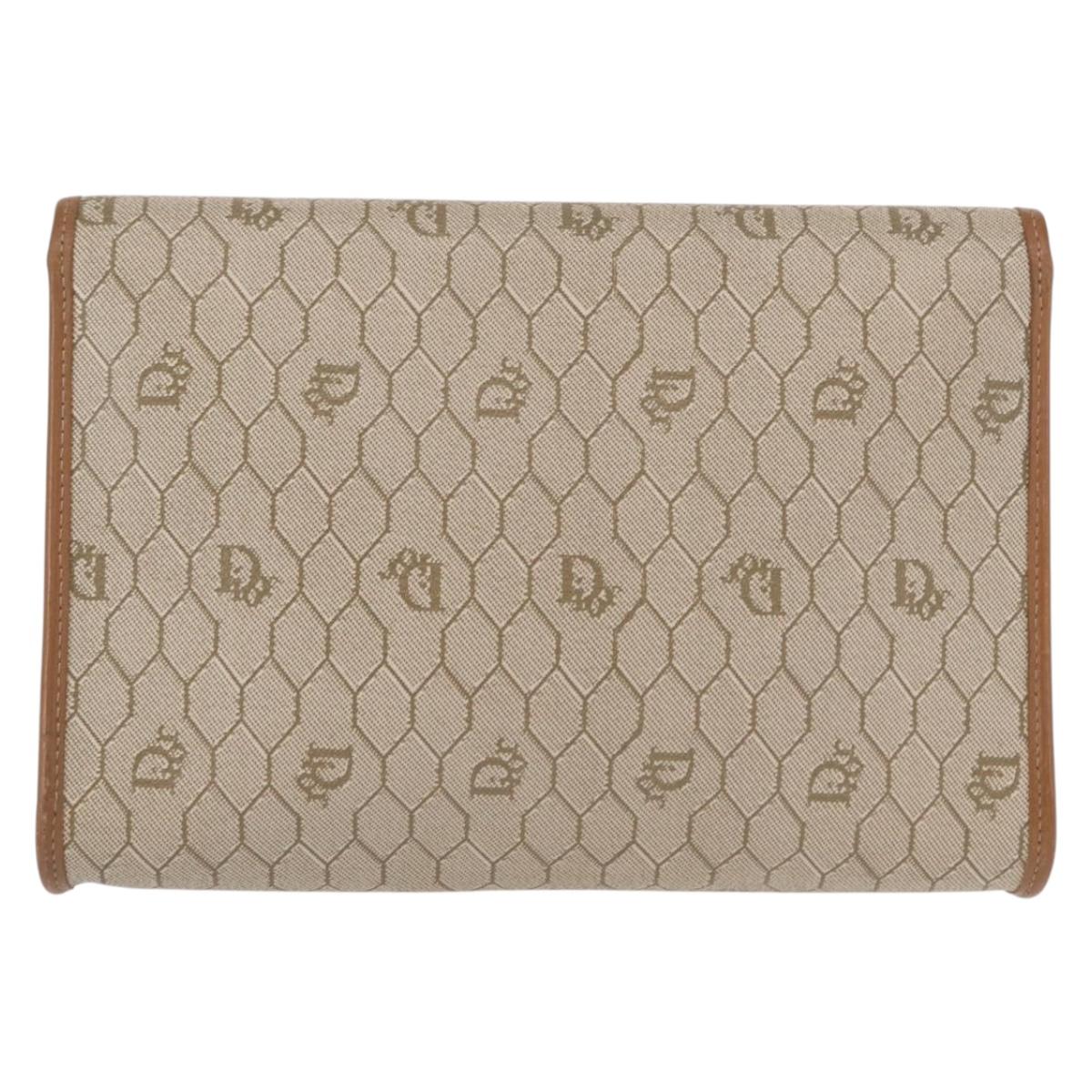 Christian Dior Honeycomb Canvas Shoulder Bag PVC Beige Gold Auth 157506