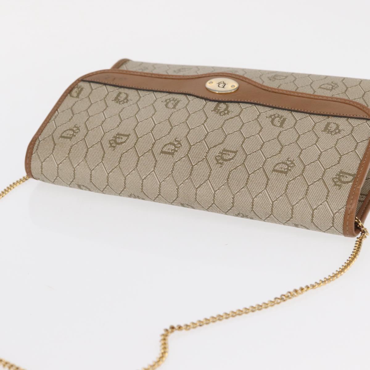 Christian Dior Honeycomb Canvas Shoulder Bag PVC Beige Gold Auth 157506