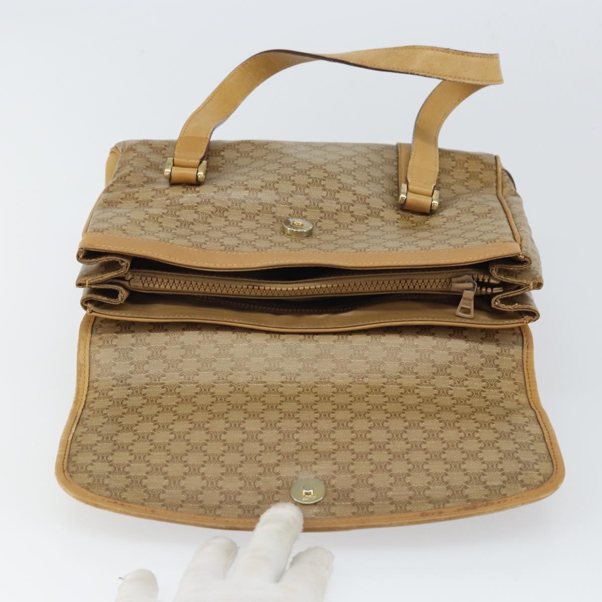 CELINE Macadam Canvas Hand Bag PVC Beige Gold Auth 157509