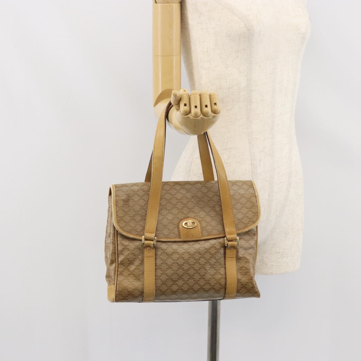 CELINE Macadam Canvas Hand Bag PVC Beige Gold Auth 157509
