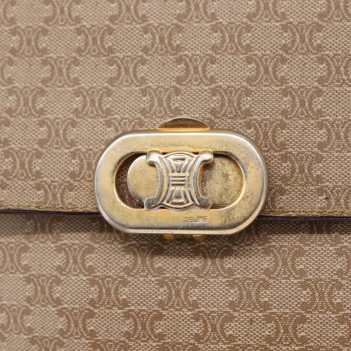 CELINE Macadam Canvas Shoulder Bag PVC Beige Gold Auth 157511