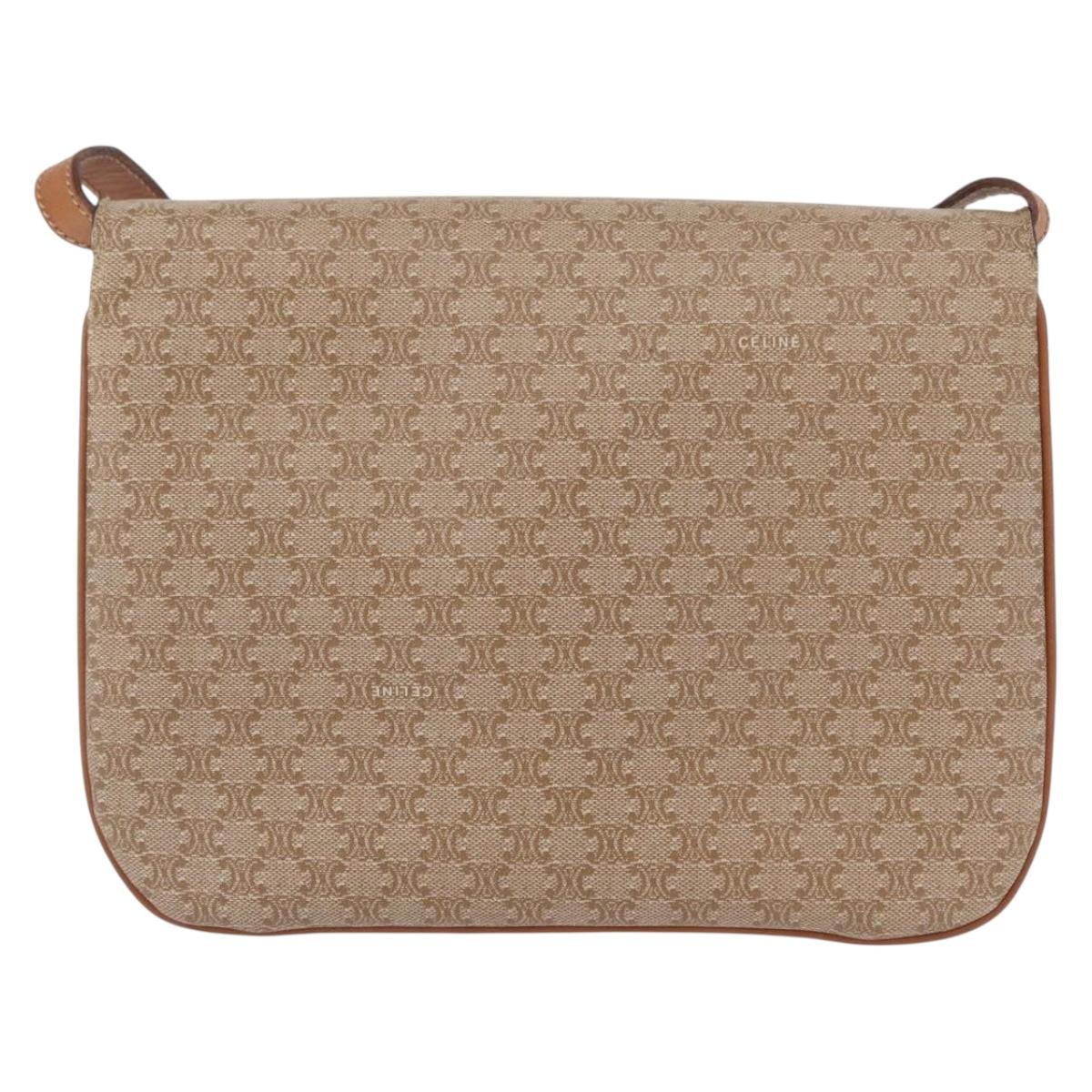 CELINE Macadam Canvas Shoulder Bag PVC Beige Gold Auth 157511