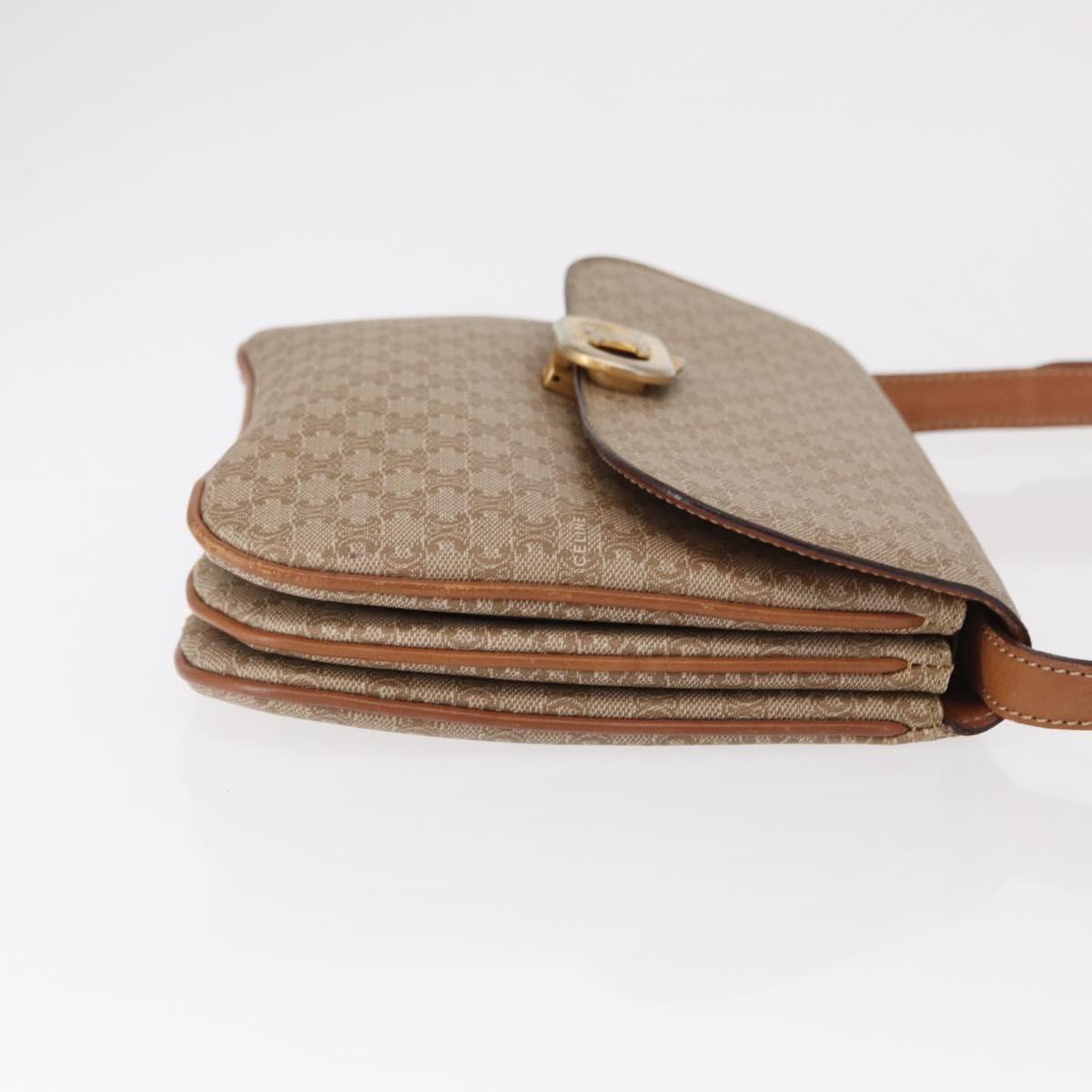 CELINE Macadam Canvas Shoulder Bag PVC Beige Gold Auth 157511