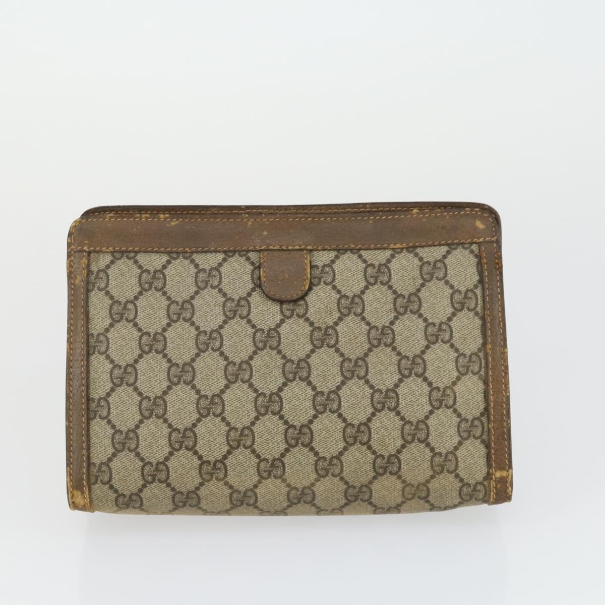 GUCCI GG Supreme Web Sherry Line Clutch Bag PVC Leather 2 Set Beige Auth 157519