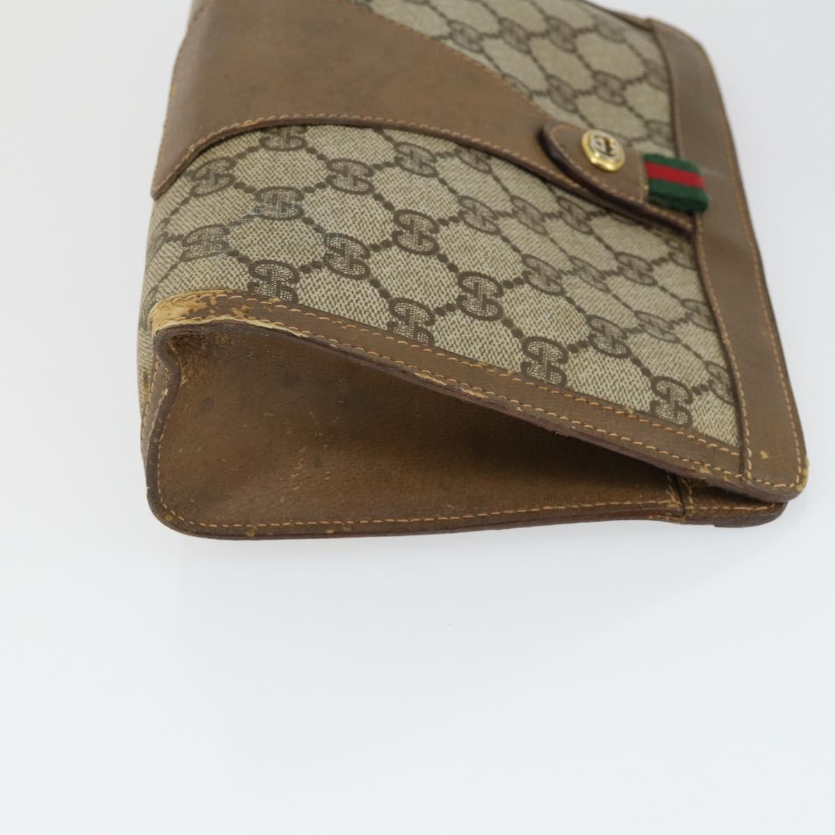 GUCCI GG Supreme Web Sherry Line Clutch Bag PVC Leather 2 Set Beige Auth 157519