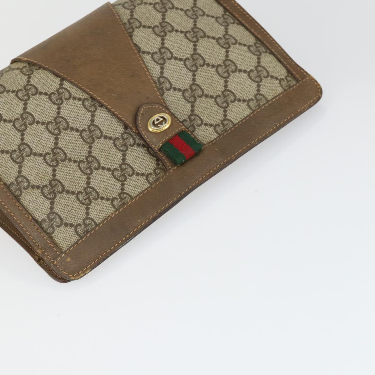 GUCCI GG Supreme Web Sherry Line Clutch Bag PVC Leather 2 Set Beige Auth 157519