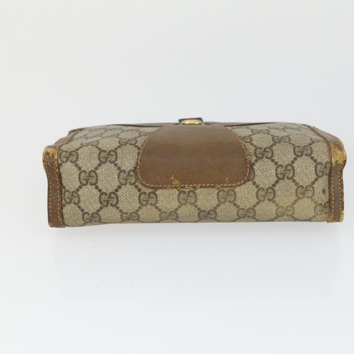 GUCCI GG Supreme Web Sherry Line Clutch Bag PVC Leather 2 Set Beige Auth 157519