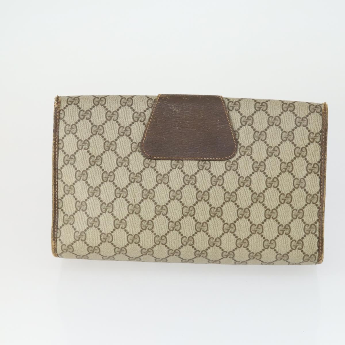 GUCCI GG Supreme Web Sherry Line Clutch Bag PVC Leather 2 Set Beige Auth 157519