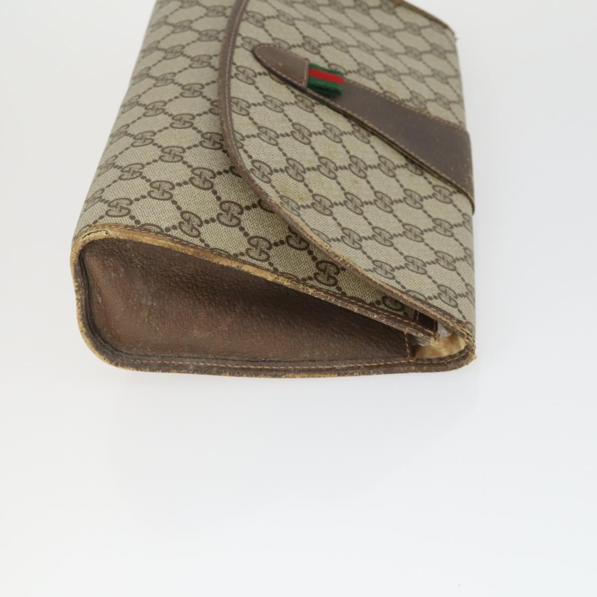 GUCCI GG Supreme Web Sherry Line Clutch Bag PVC Leather 2 Set Beige Auth 157519