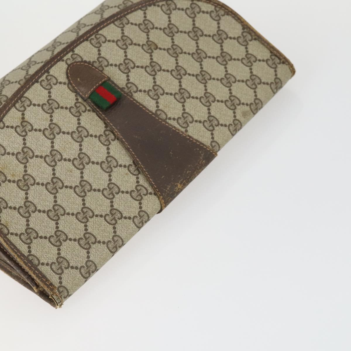 GUCCI GG Supreme Web Sherry Line Clutch Bag PVC Leather 2 Set Beige Auth 157519