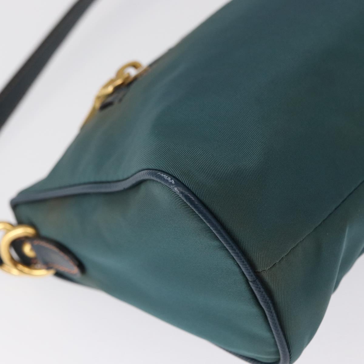 PRADA Accessory Pouch Nylon Green Gold Auth 157520