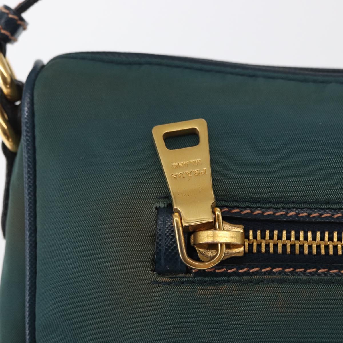 PRADA Accessory Pouch Nylon Green Gold Auth 157520