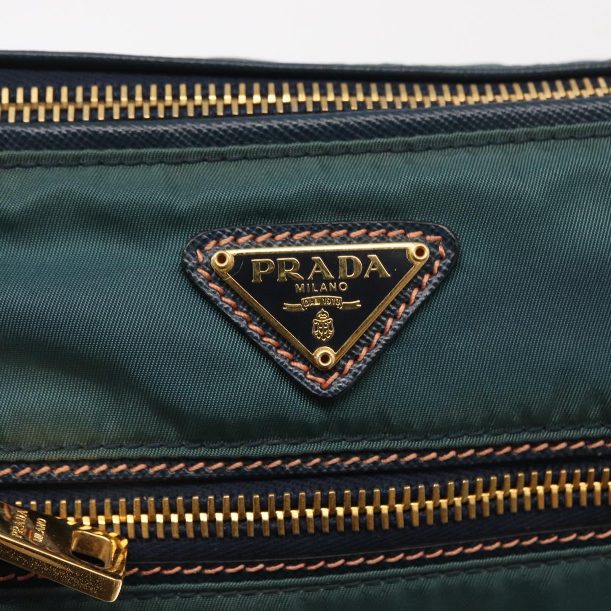 PRADA Accessory Pouch Nylon Green Gold Auth 157520