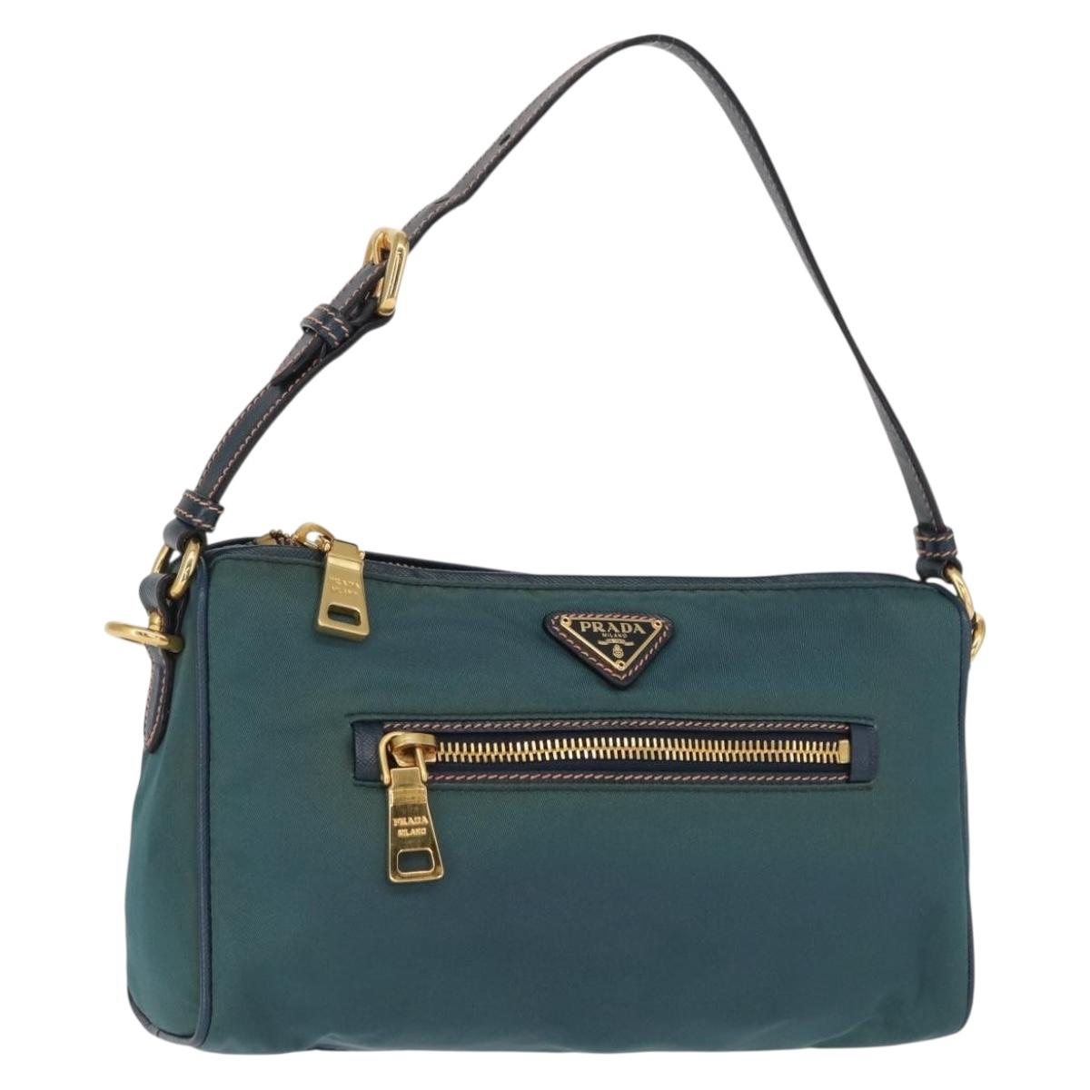 PRADA Accessory Pouch Nylon Green Gold Auth 157520