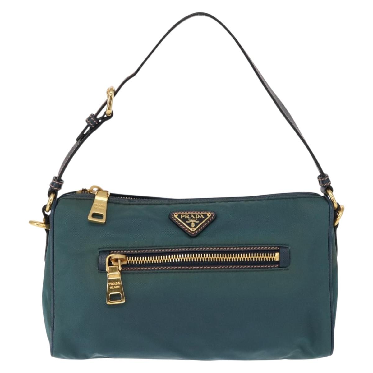 PRADA Accessory Pouch Nylon Green Gold Auth 157520