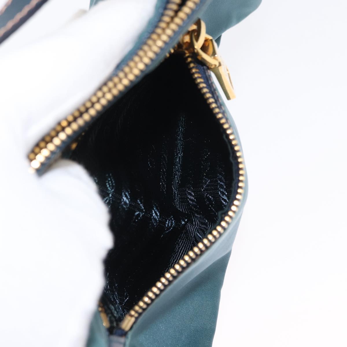 PRADA Accessory Pouch Nylon Green Gold Auth 157520