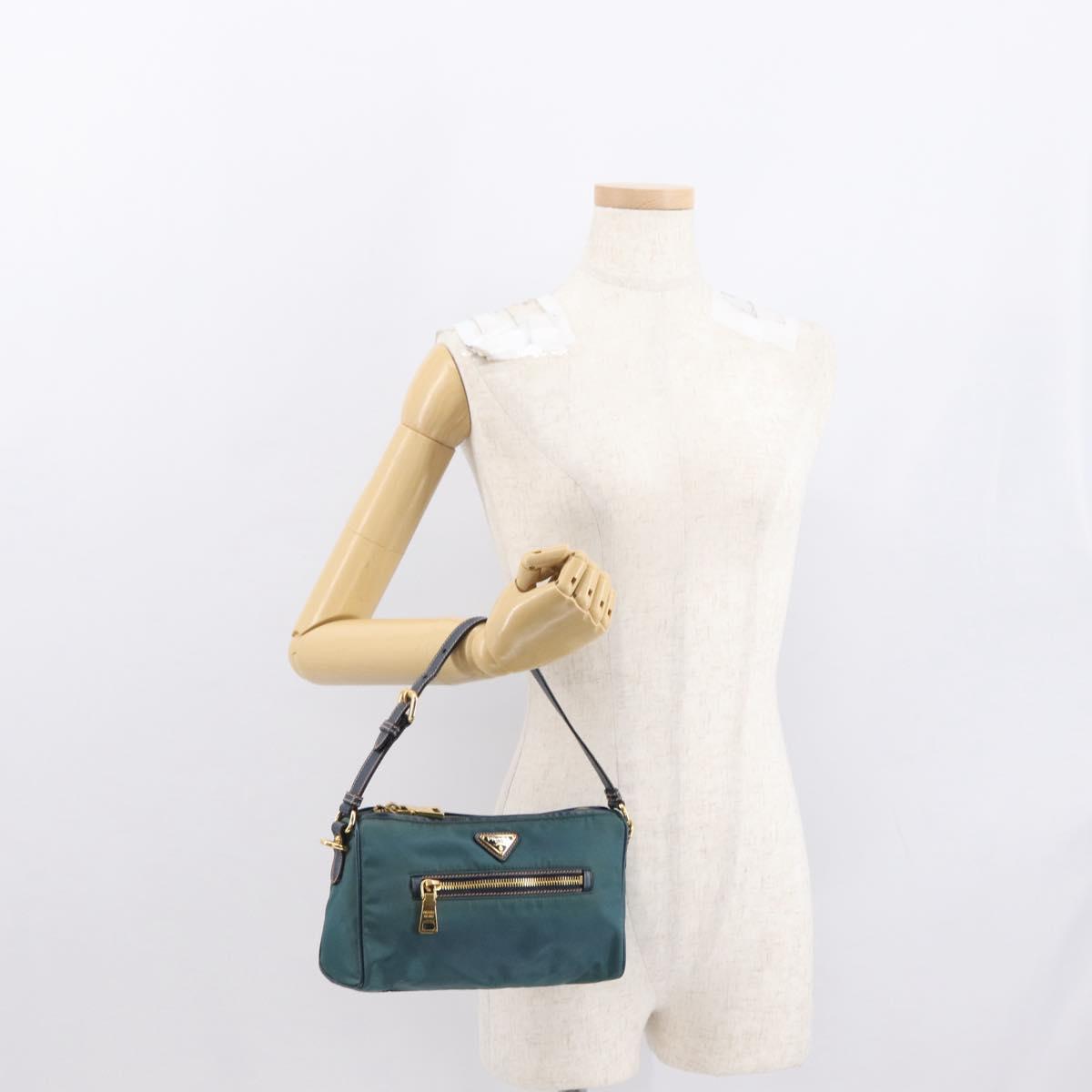 PRADA Accessory Pouch Nylon Green Gold Auth 157520