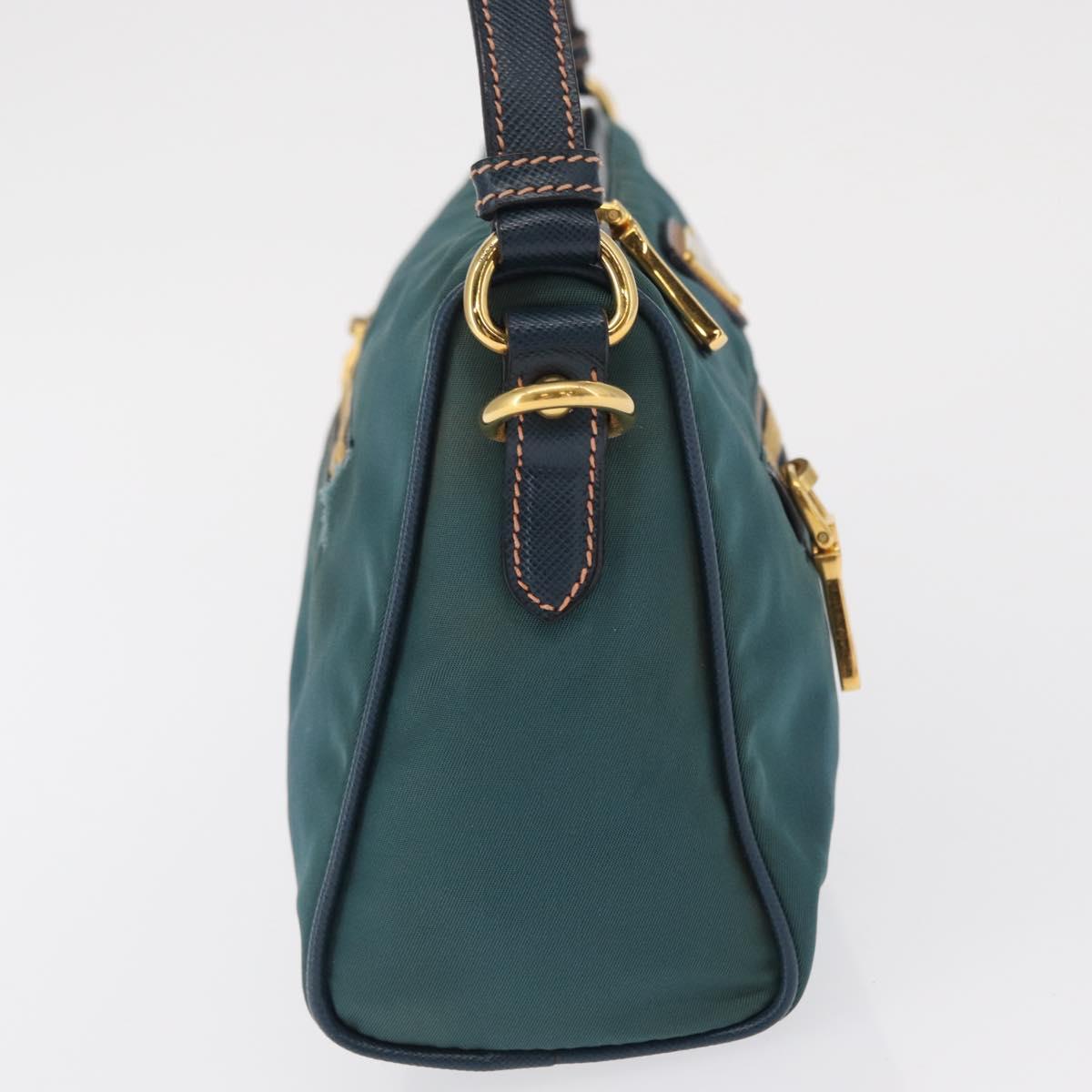 PRADA Accessory Pouch Nylon Green Gold Auth 157520