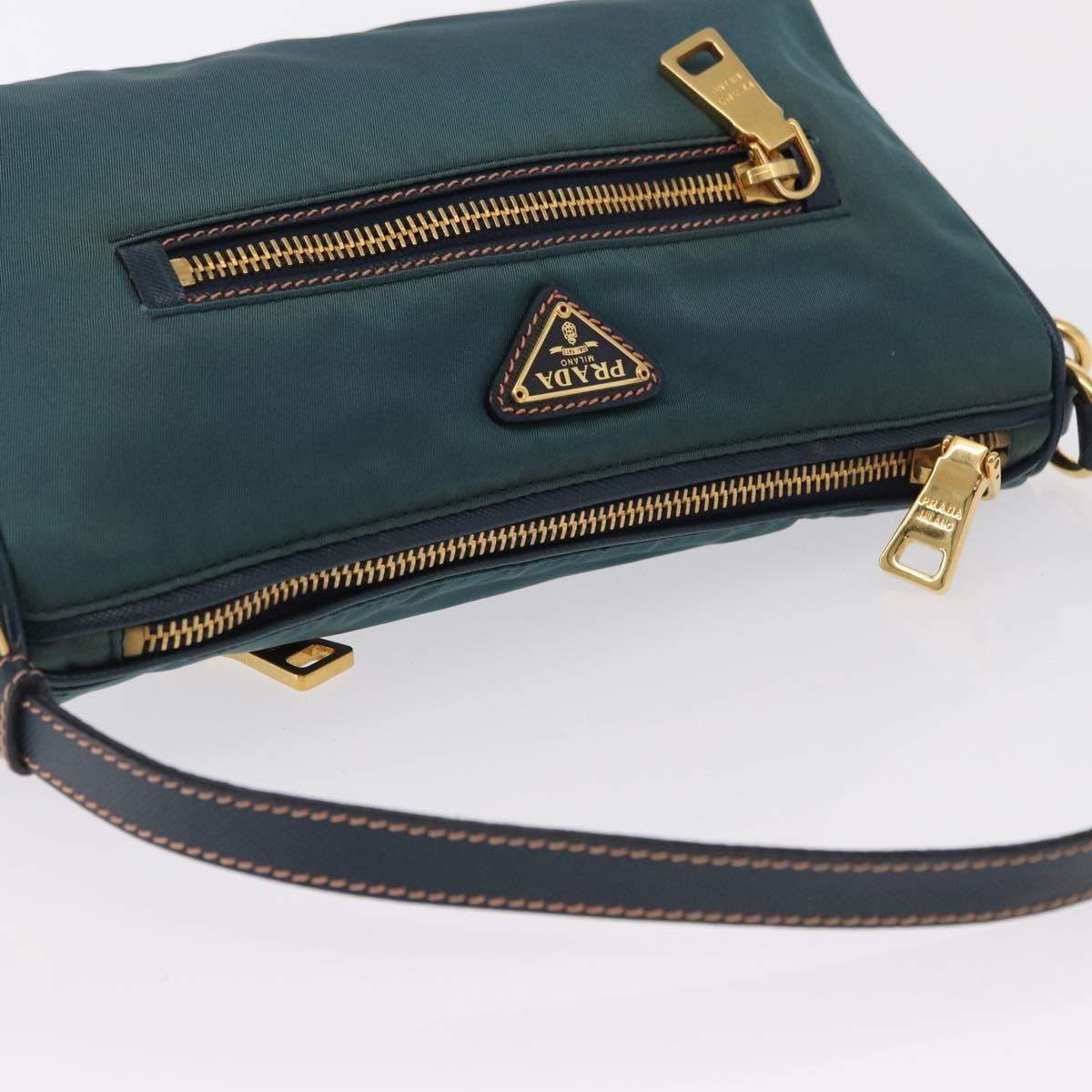 PRADA Accessory Pouch Nylon Green Gold Auth 157520