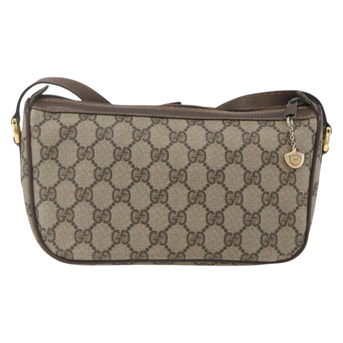 GUCCI GG Supreme Web Sherry Line Bag PVC Beige Gold 89 02 054 Auth 157528