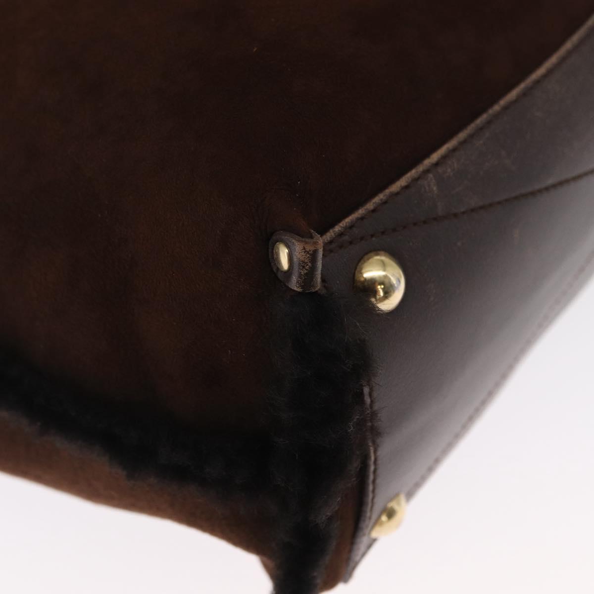 Salvatore Ferragamo Gancini Hand Bag Suede Brown Gold Auth 157530