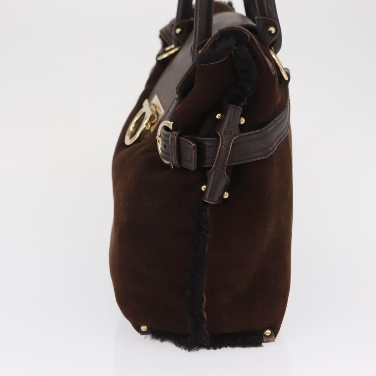 Salvatore Ferragamo Gancini Hand Bag Suede Brown Gold Auth 157530