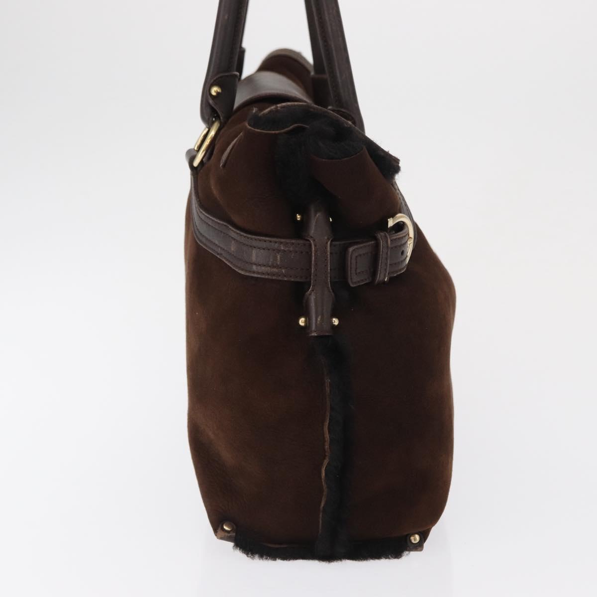 Salvatore Ferragamo Gancini Hand Bag Suede Brown Gold Auth 157530
