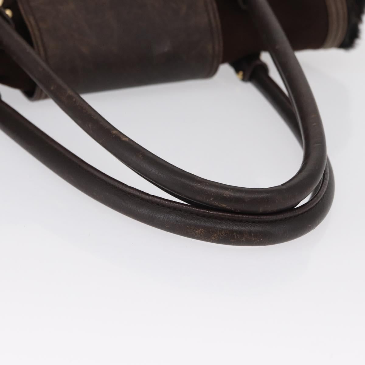 Salvatore Ferragamo Gancini Hand Bag Suede Brown Gold Auth 157530