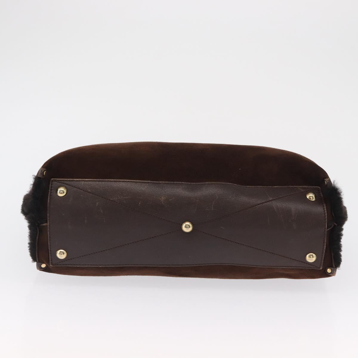 Salvatore Ferragamo Gancini Hand Bag Suede Brown Gold Auth 157530